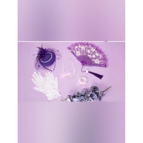 Amazon Accessories - Purple Hat & White Lace Gloves Accessories 5 Piece Set NWT
